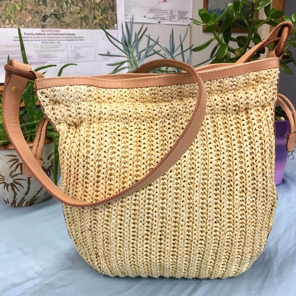 Etienne Aignier Straw Hobo Bag with Nude Leather A